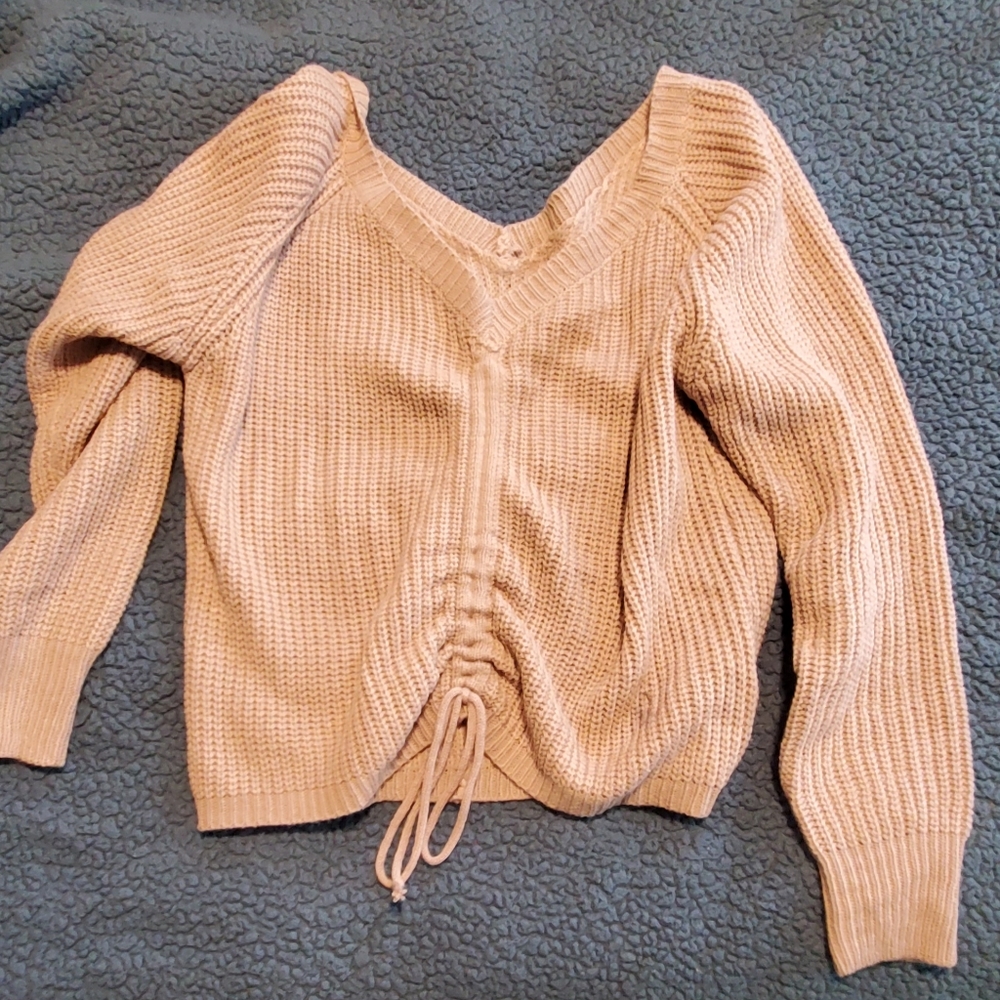 Ruffle with ties pink sweater